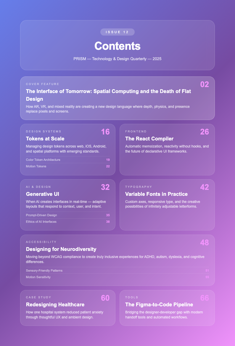 Glassmorphism Table Of Contents With Content